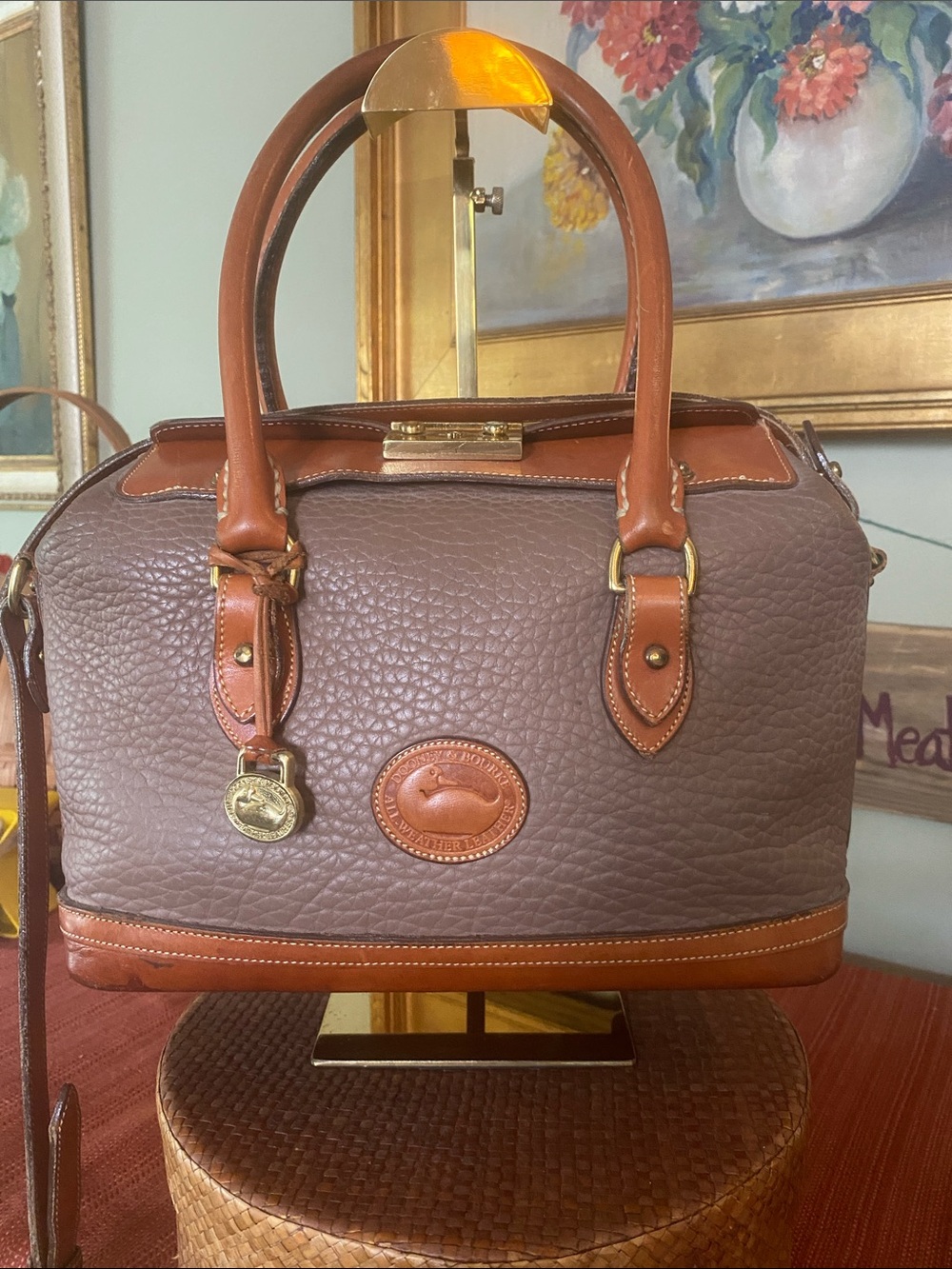 Vintage Dooney & Bourke "pre-tag" doctor bag satchel, brown pebbled leather bag